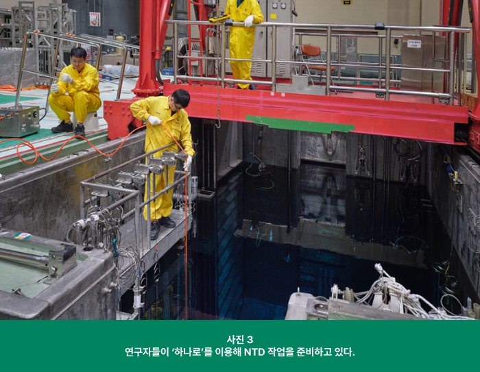 사진 3. 연구자들이 ‘하나로’를 이용해 NTD 작업을 준비하고 있다.